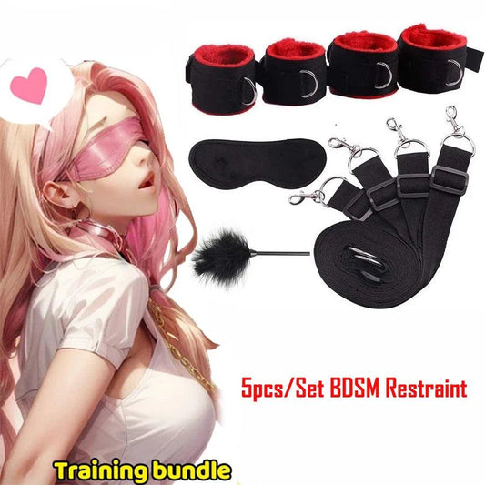 BDSM Restraint Adult Sex Toys Leather Plush 5 Piece Sets
