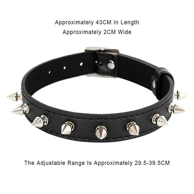 Sexy Leather Punk Rivets Necklace For Fetish Role Play Gift
