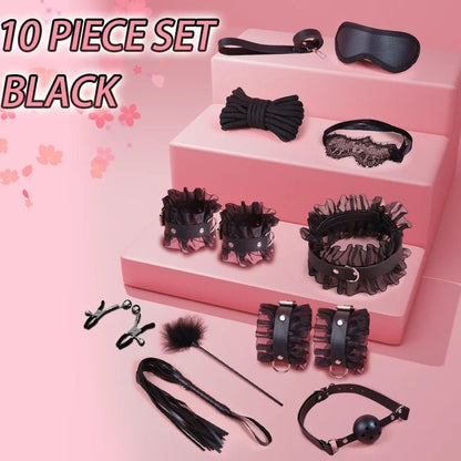 Sex Games Bondage Kits With Handcuffs Nipple Clamps Whip