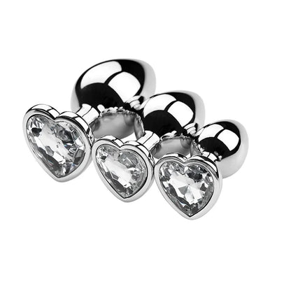 Stainless Steel Heart Shape 3 Sizes Crystal Plug Toy