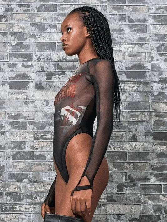 One-Pieces Sexy Tops Long Sleeve Lingerie See Through Bodysuit