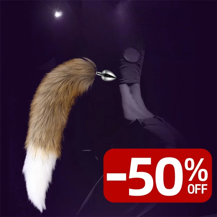 BDSM Brown Metal Plug Fetish Fox Tail Accessory Toy