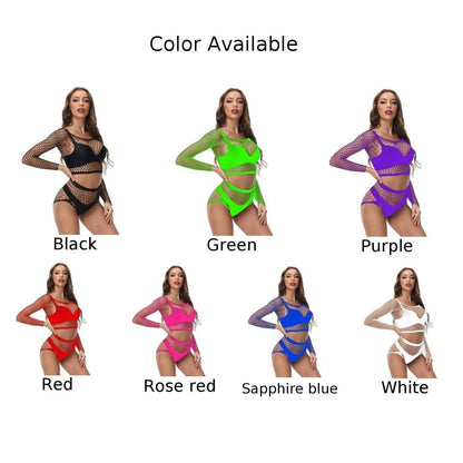 Sexy Fishnet Exotic Women Bodysuit Long Sleeve Teddy