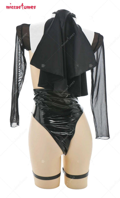Ensemble de lingerie pour femme, combinaison de nonne, body moulant à poitrine ouverte