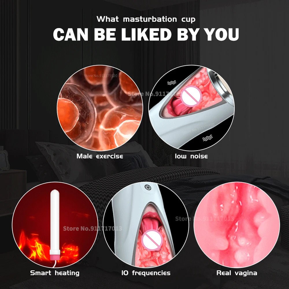 Realistic Tongue and Mouth Male Cup Vibrator for Pleasure