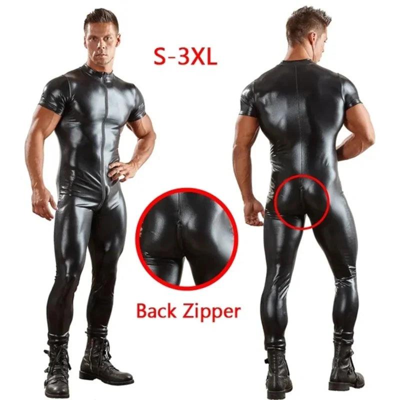Combinaison en latex pour homme, effet mouillé, en similicuir et maille