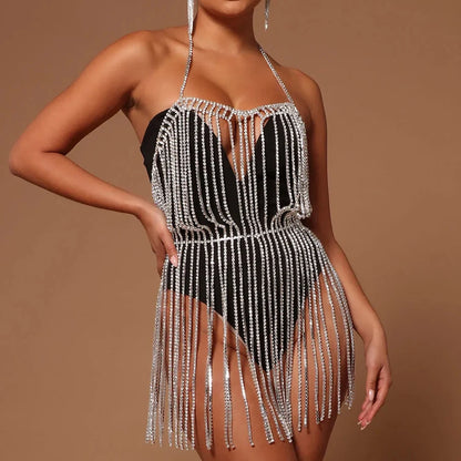 Stonefans Sexy Rhinestone Body Dress Harness Bodysuit