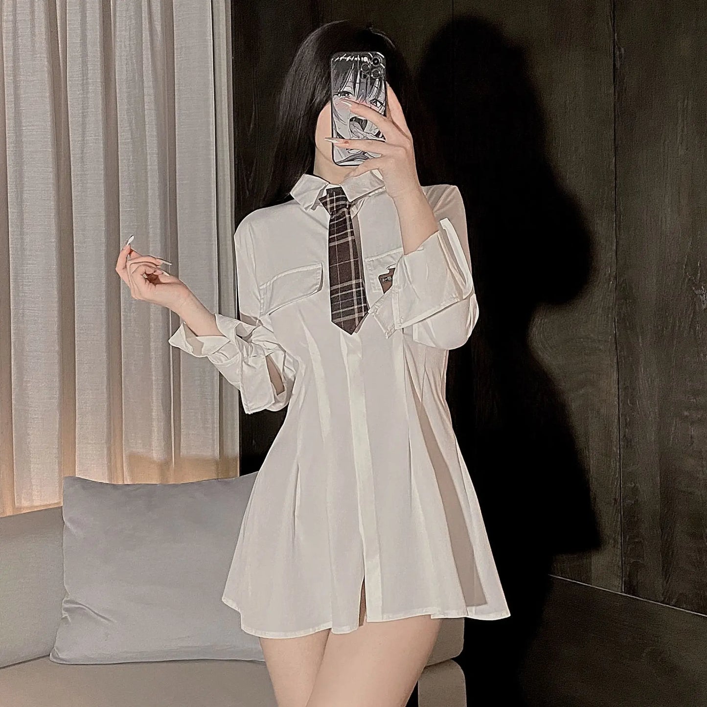 Women's Sexy Sheer Sleepshirt Pajamas Long Sleeve Mesh Blouse