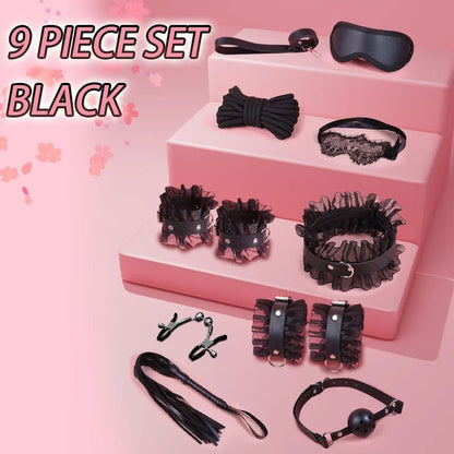 Sex Games Bondage Kits With Handcuffs Nipple Clamps Whip