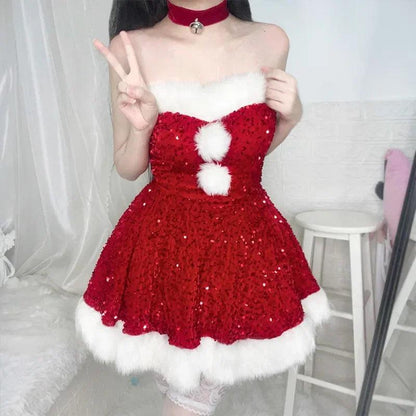 Robe de lingerie sexy à paillettes roses rouges 2025