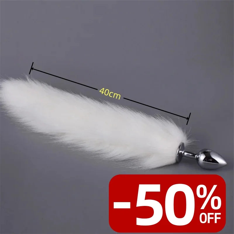 BDSM White Metal Plug Fetish Fox Tail Pleasure Toys Collection