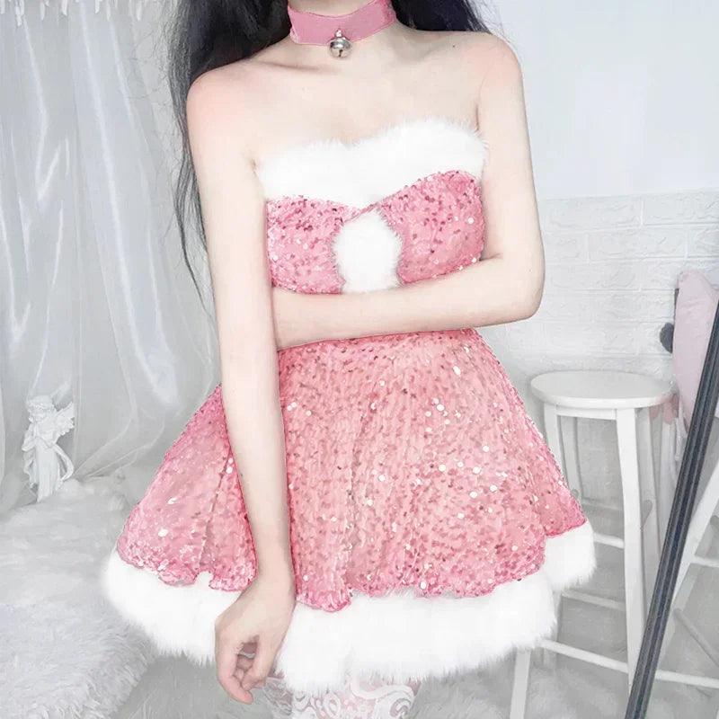 Robe de lingerie sexy à paillettes roses rouges 2025