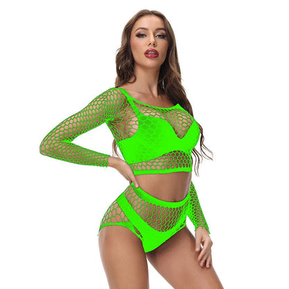 Sexy Fishnet Exotic Women Bodysuit Long Sleeve Teddy