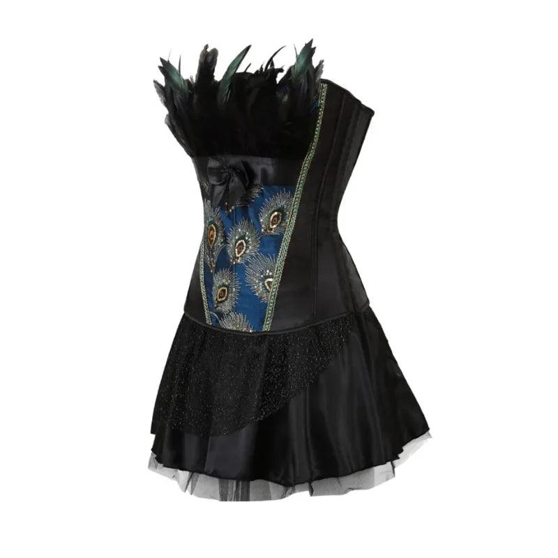 Burlesque Peacock Feathers Corset Kjole