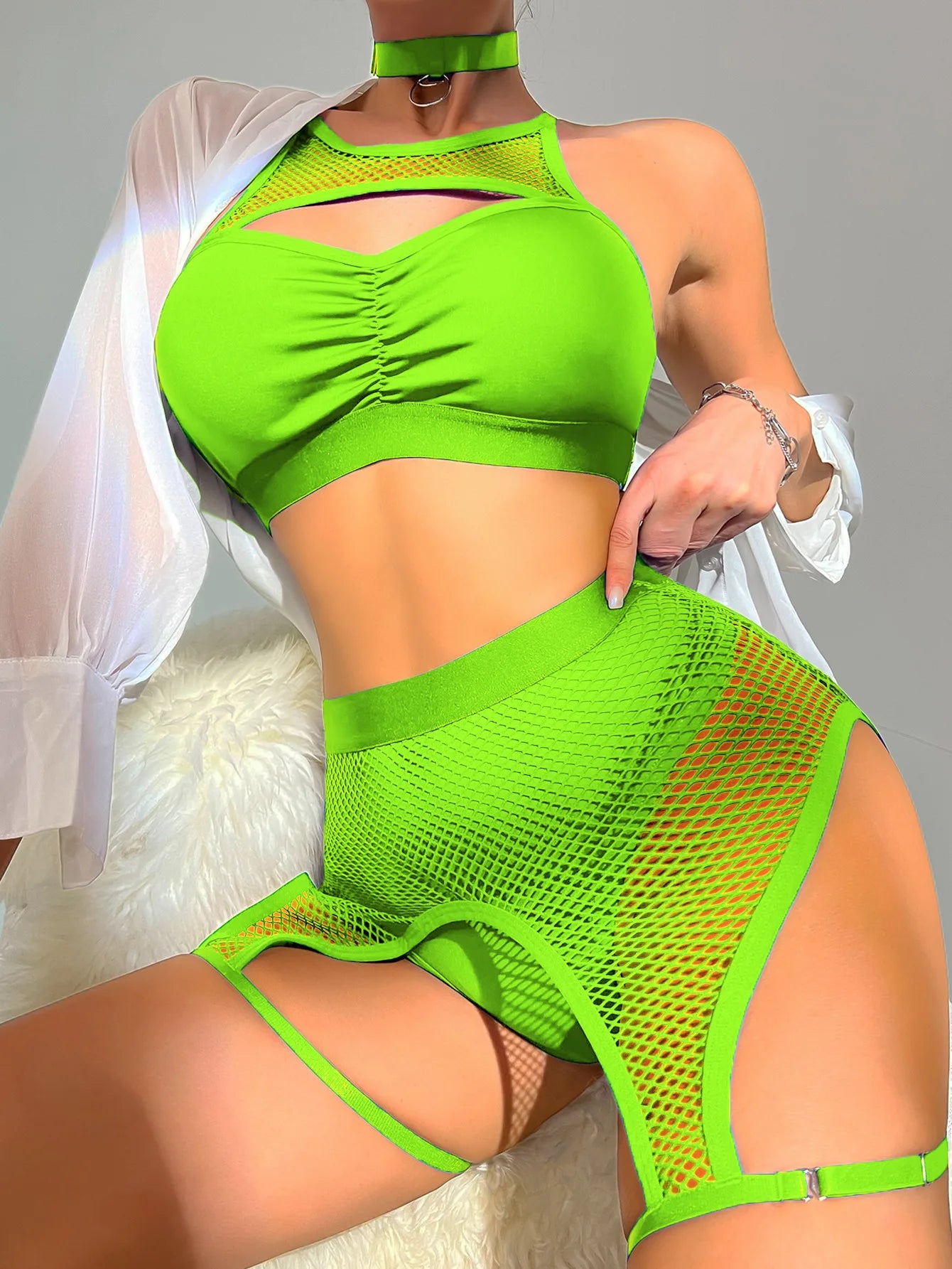 Brskbzda Sexy Female Lingerie Fishing Net Patchwork Set