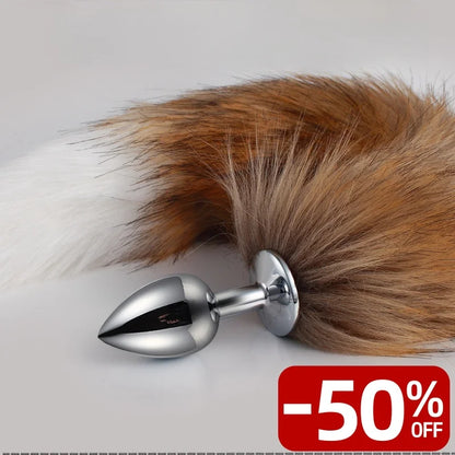 BDSM Brown Metal Plug Fetish Fox Tail Accessory Toy