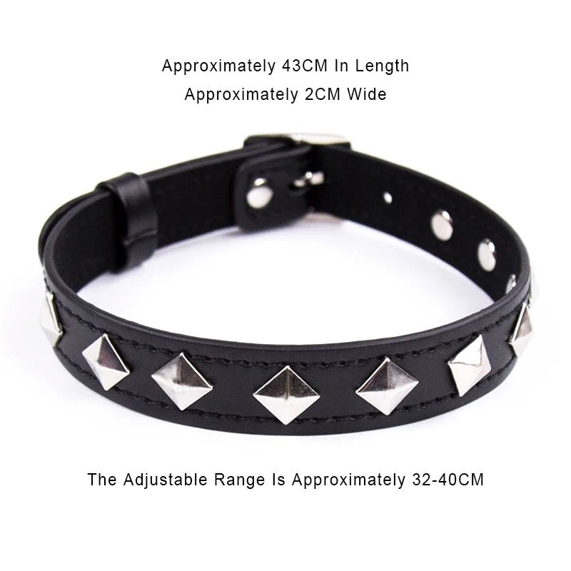Sexy Leather Punk Rivets Necklace For Fetish Role Play Gift