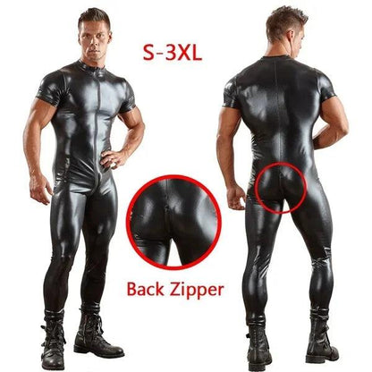 Combinaison en latex pour homme, effet mouillé, en similicuir et maille