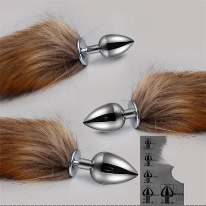 BDSM Brown Metal Plug Fetish Fox Tail Accessory Toy