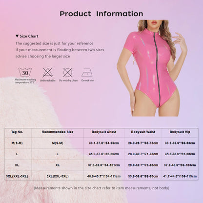 Women Patent Leather Bodysuit Wet Look Lingerie Costume