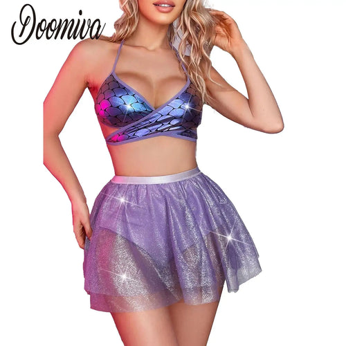 Women Metallic Shiny Outfit Underwear Sexy Bunny Lingerie Set