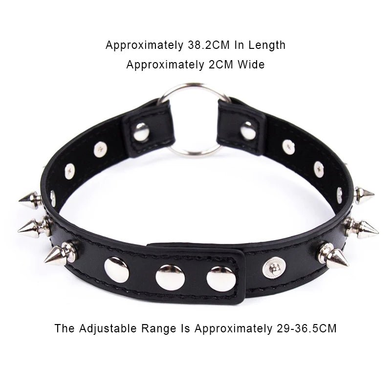 Sexy Leather Punk Rivets Necklace For Fetish Role Play Gift