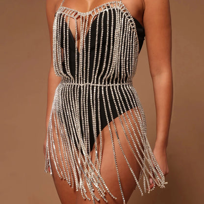 Stonefans Sexy Rhinestone Body Dress Harness Bodysuit