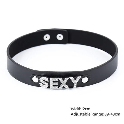 Sexy Leather Punk Rivets Necklace For Fetish Role Play Gift
