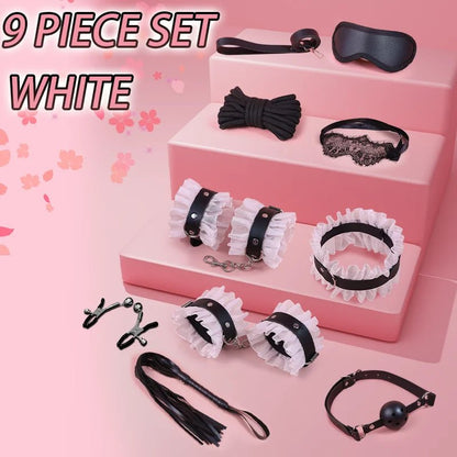 Sex Games Bondage Kits With Handcuffs Nipple Clamps Whip