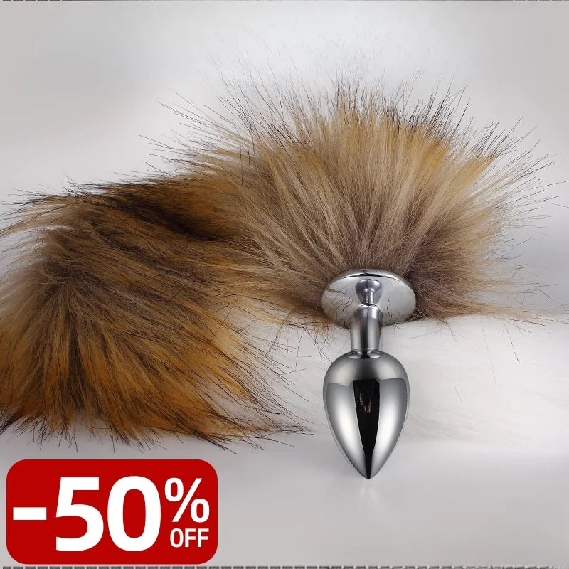 BDSM Brown Metal Plug Fetish Fox Tail Accessory Toy