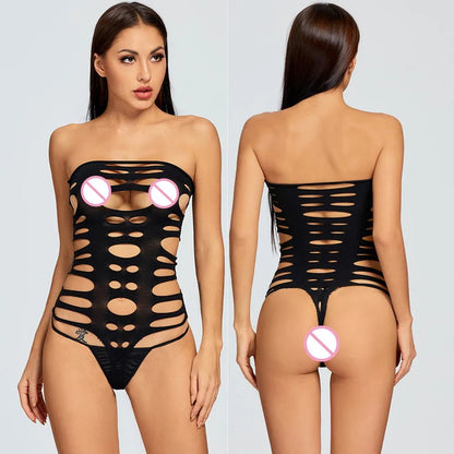 One-Piece Bodysuits Fashion Mesh Body Suit Erotic Hollow See Through Lingerie