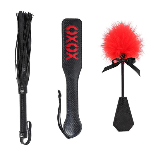 3 Pcs Bondage Set Imitation Snake Skin Spanking Whip Leather