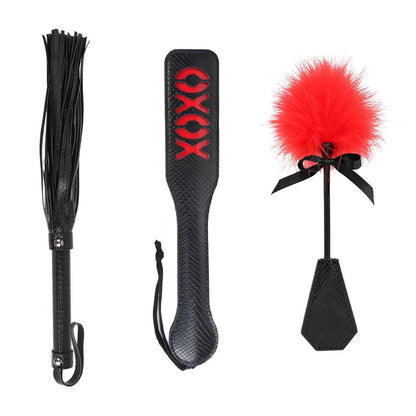 3 Pcs Bondage Set Imitation Snake Skin Spanking Whip Leather