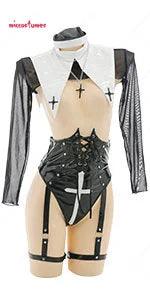 Ensemble de lingerie pour femme, combinaison de nonne, body moulant à poitrine ouverte
