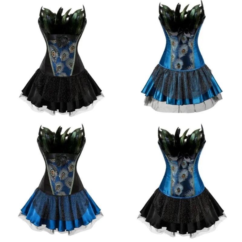 Burlesque Peacock Feathers Corset Kjole