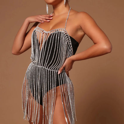 Stonefans Sexy Rhinestone Body Dress Harness Bodysuit
