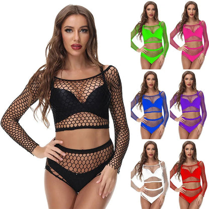 Sexy Fishnet Exotic Women Bodysuit Long Sleeve Teddy